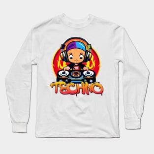 Groove Master: Colorful Cartoon DJ Turntable Long Sleeve T-Shirt